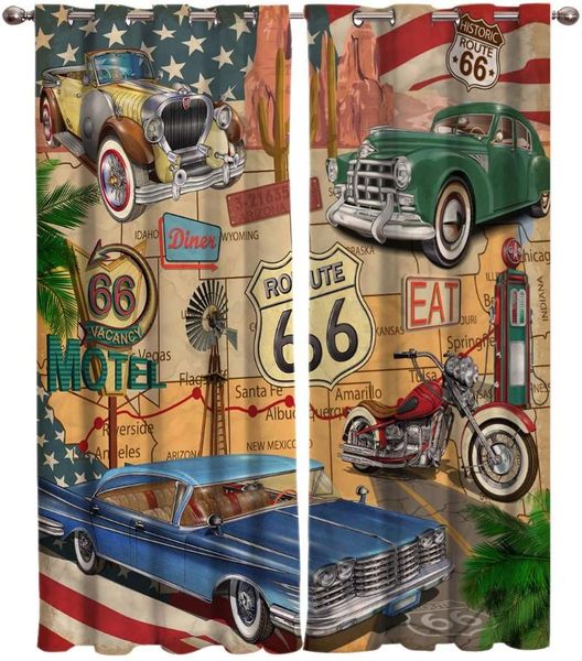 

curtain & drapes fashion window curtains for living room retro route 66 poster car bedoom home decoration cortinas