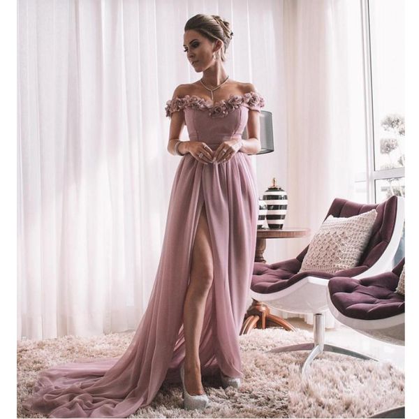 

off shoulder evening dresses 2021 side split flowers long prom dress simple party formal occasion wear brideamid special gowns, Black;red