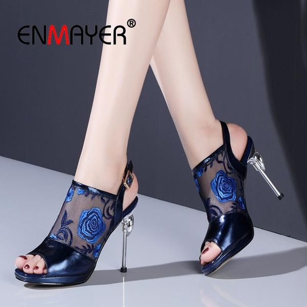 

sandals women high heel sandalas genuine leather basic party platform super solid shoes size 34-40 ly1946, Black