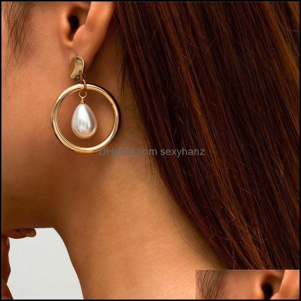 

stud earrings jewelry european metal circle imitation pearl water drop alloy round piece ear aessories wholesale women party gift gold dangl, Golden;silver
