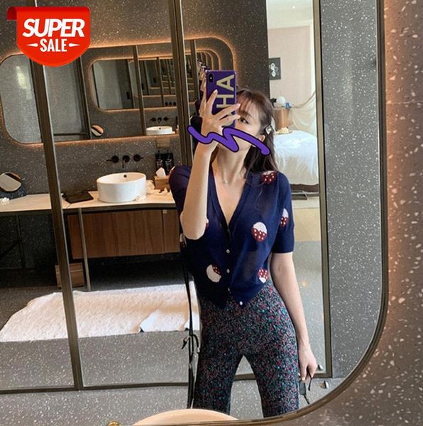 

little strawberry knitted jacket women's thin style sun protection loose short imitation linen jacquard cardigan #iy29, Black