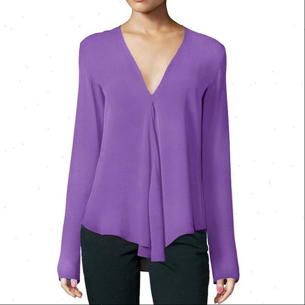 

women shirt summer long sleeve chiffon blouses ladies fashion casual solid v neck shirts size s 6xl, White