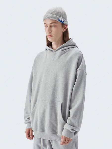 

men drop shoulder pouch pocket hoodie 20ke#, Black