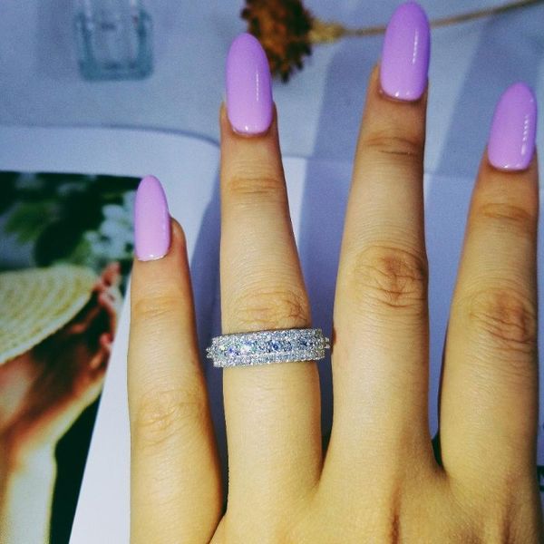 

cluster rings 925 sterling silver three row zirconia band eternity ring for women wedding christmas luxury jewelry gift moonsor4572s, Golden;silver