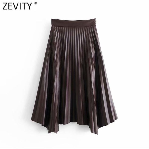 

skirts zevity women vintage high waist side zipper pleated midi skirt faldas mujer office ladies faux leather chic vestido qun747, Black
