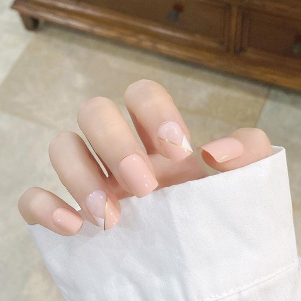 

nail gel fake nails simple pink white french short wear-resistant stickers finished 24 with glue, Red;pink