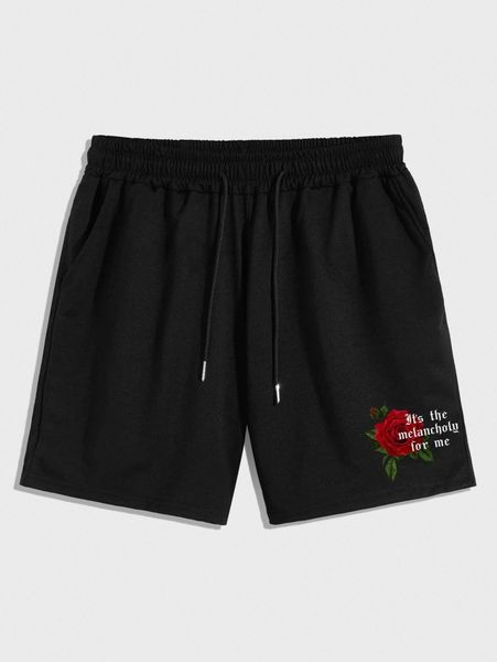 

romwe guys rose graphic shorts r0ho#, Black