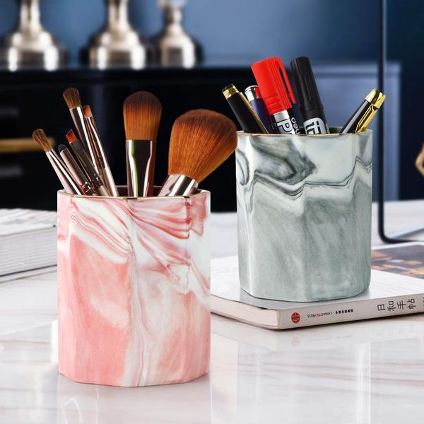 

storage boxes & bins nordic marble pattern ceramic pen holder makeup brush bucket student home deskstationery