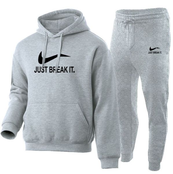 

men casual tracksuit 2pcs set jacket+pants sport jogging athletic trainer solid cotton suit runing wear gym s-xxxl, Gray