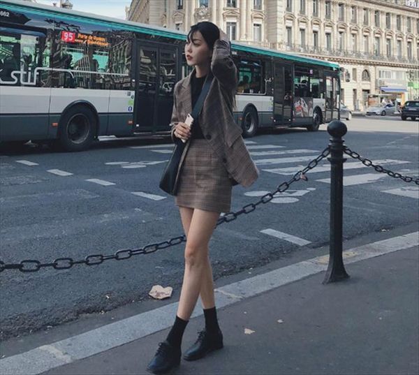 

plaid skirts suits girls women tracksuits vintage autumn elegant sets separate two piece short sleeve outfits 2 for, Gray