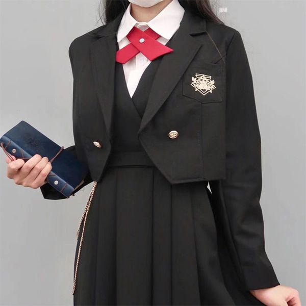

uniform suit coat uniform genuine milk skirt class female college style black short, Black;brown
