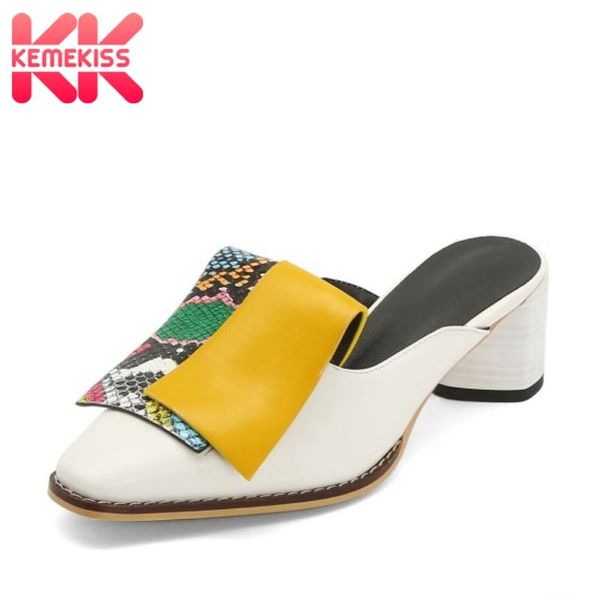 

dress shoes kemekiss mixed color women sandals snakeskin print square heel slip on outdoor party slippers size 34-42, Black