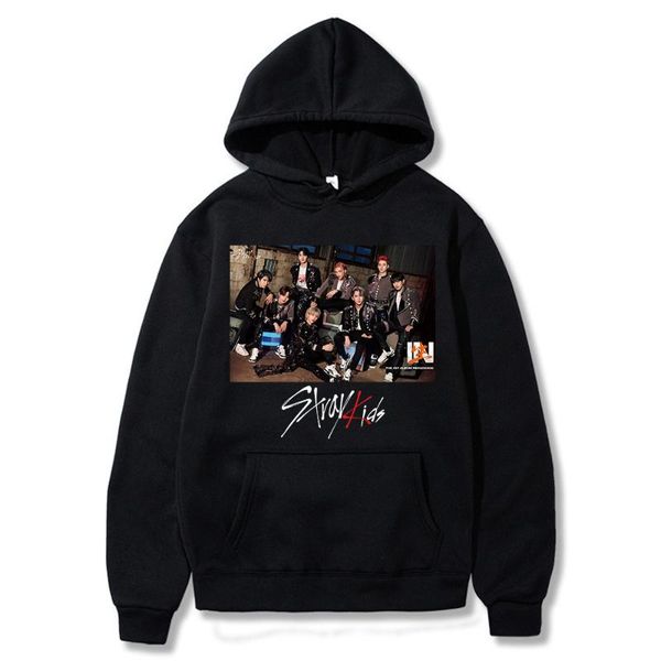 

men's hoodies & sweatshirts stray kids fashion kpop band straykids poster printed women korean style sweatshirt men casual long sleeve, Black
