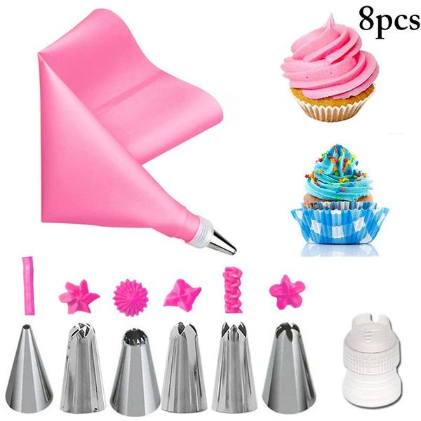 

baking & pastry tools 8pcs/set cake decorating kit reusable assorted cream toys stainless steel icing tip bags kitchen supplies