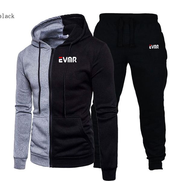 

new men's tracksuits fashion casual printed zipper color matching hooded sweatshirt sports suit spring and autumn couples long-sleeved, Gray