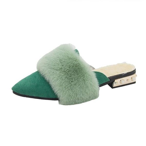 

fashion women's fluffy warm and comfortable slippers coat baotou half mules square heel classic wear-resistant, Black