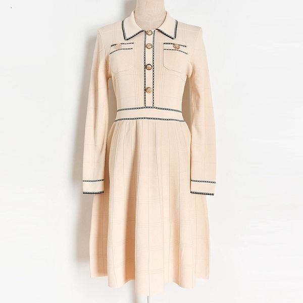 

two piece dress womens disigner autumn bee button double pocket long sleeve knitting skirt swing for women products fashion sizes-l 398k, White