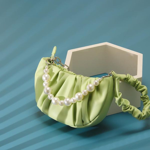 

shoulder bags 2021 wrinkle half moon hobos pearl decoration bag designer small soft leather zipper handbag for women