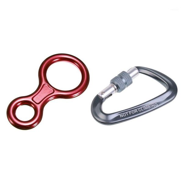 

cords, slings and webbing rappel rock climbing gear belay descender figure of 8 aluminum 35kn/7500lb red & 12kn screw carabiner alloy d-shap