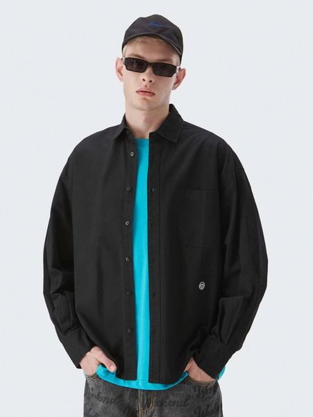 

men patch pocket graphic embroidery shirt 25mc#, White;black