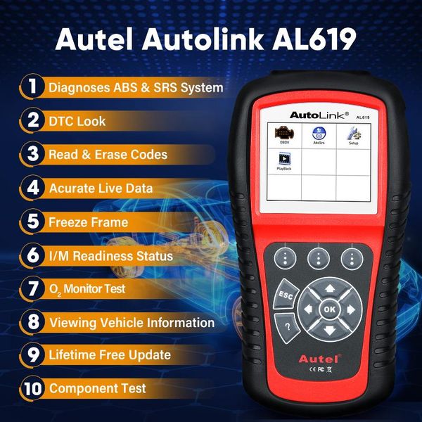 

diagnostic tools autel al619 obd2 scanner, abs,srs airbag scan tool,turn off abs,airbag warning lights,ready test, advanced ver. of al519 ml
