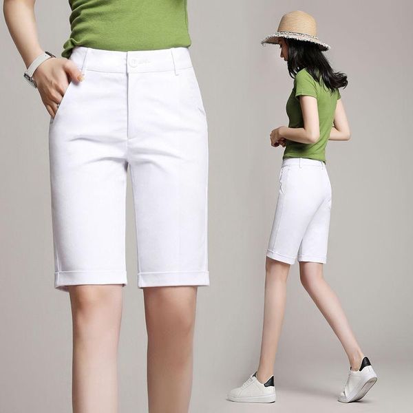

women's pants & capris 2021 female style knee-length pocket straight office ladies gentle cotton solid zipper casual slim trousers t112, Black;white