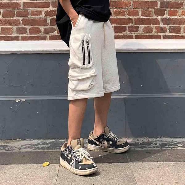 

men's shorts pockets with retro-load zipper shorts men's cordon oversize casual terry's summer short down solid baggy five po, White;black