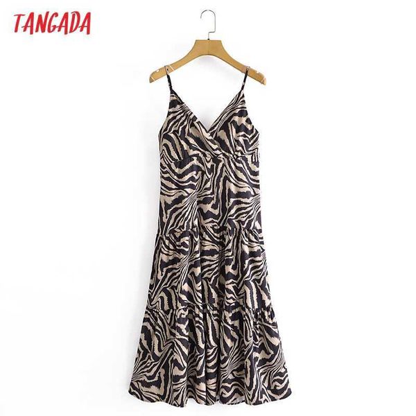 

tangada women animal print midi dress strap adjust sleeveless korean fashion lady casual dresses vestido 3a33 210609, Black;gray