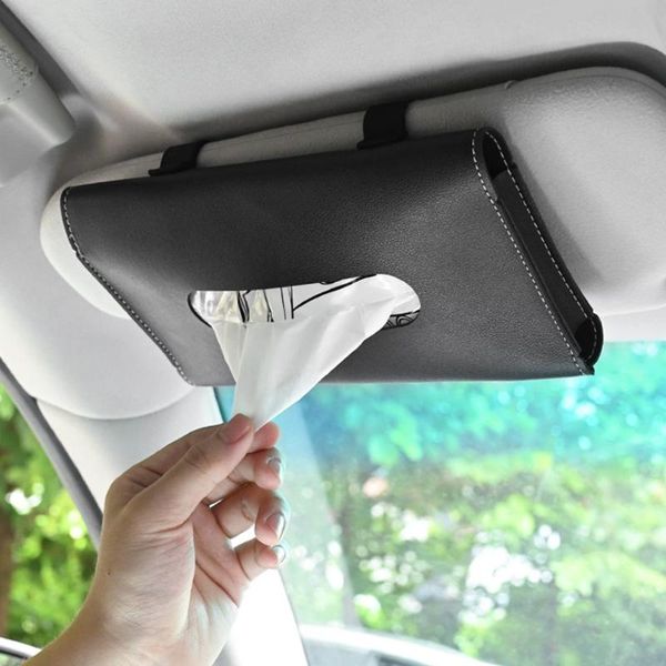 

car organizer 1pcs auto interior sun visor tissue box paper towel case napkin clip holder black pu leather 235mm*130mm accessories