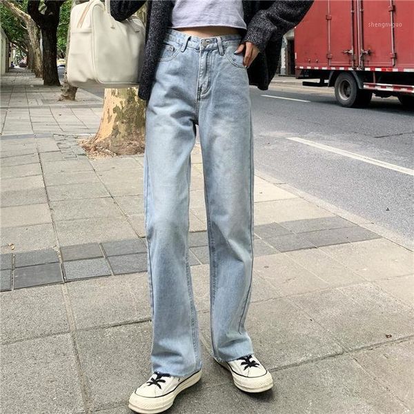 

women's jeans woman pants spring loose straight high waist pantalones vaqueros mujer, Blue