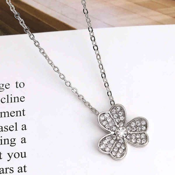 

net red same clover necklace lucky grass zircon pendant simple girl studded, Silver