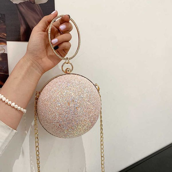 

bag female 2021 summer fashion dinner hand personality quality slung chain nightclub small round bag