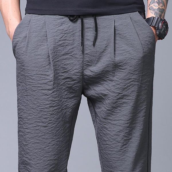 

ice silk summer casual pants men drawstring loose quick dry thin training black sweat men's