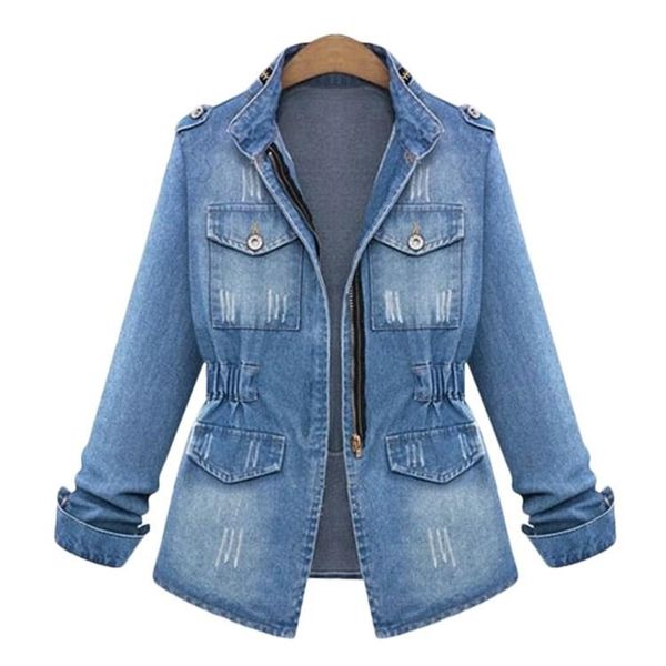 Женские куртки плюс размер 5XL женские базовые пальто джинсовая куртка осень сплошные дамы повседневные свободные винтажные варианты