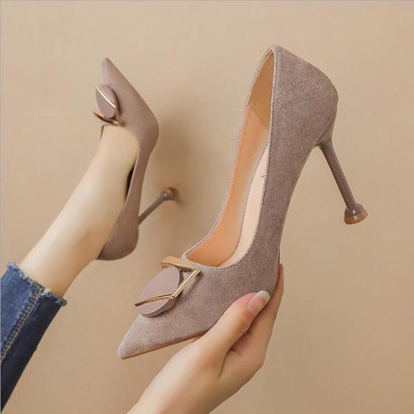 

dress shoes high heel women woman fashion flock pointed stiletto heels 2021 autumn pump d394, Black