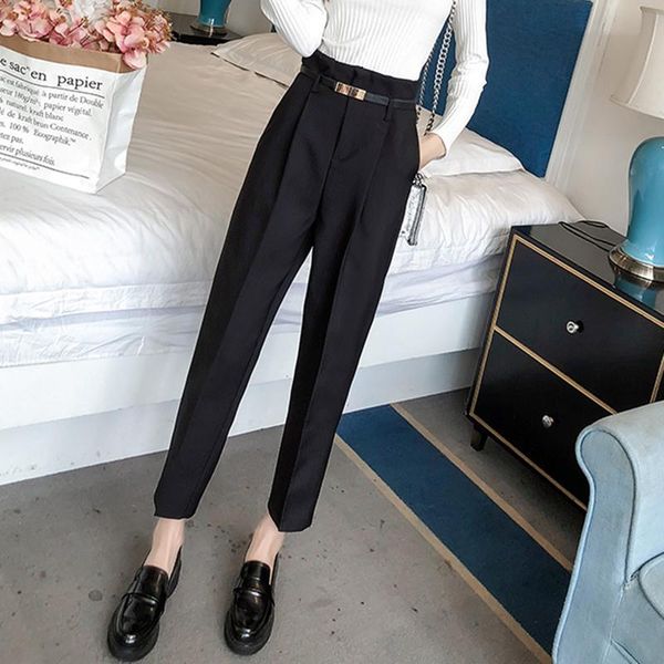 

women's pants & capris korean office lady high waist straight casual harem women black suit loose trousers, Black;white