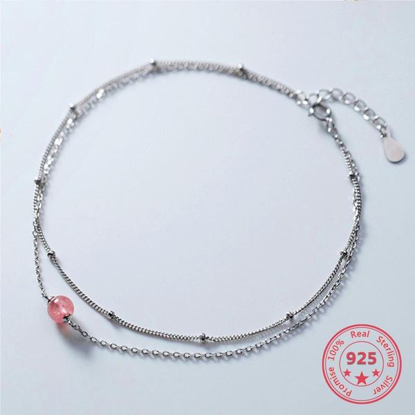 

anklets small fresh 925 sterling silver jewelry women's anklet cute strawberry crystal beads comfortable to wear perfect design, Red;blue