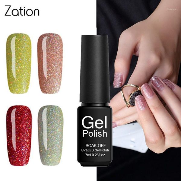 

zation neon nail gel polish semi permanent shiny glitter glint long lasting soak off hybrid uv varnish art1, Red;pink