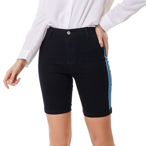 

Fashion A Pair Of Jeans Washable Stretch Women' Mid Pants Large Slim Short, Black