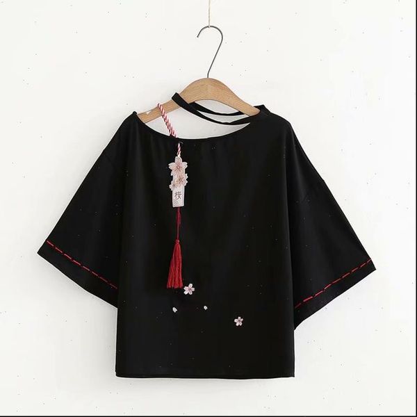 

women t shirts japanese lolita shirt short sleeve sweet sakura tassel embroidery harajuku drop, White