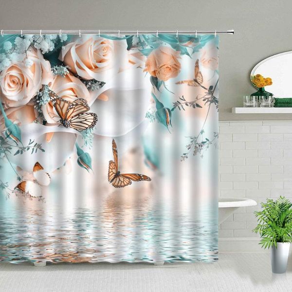 

landscape shower curtain set animal plant flower butterfly spring scenery bathroom screen modern chinese style hanging curtains