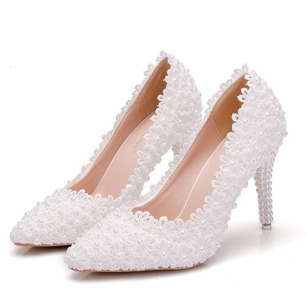 

sandals 2021 spring white lace pointed shallow mouth wedding shoes stiletto banquet dress plus size bride bridesmaid women fhij, Black