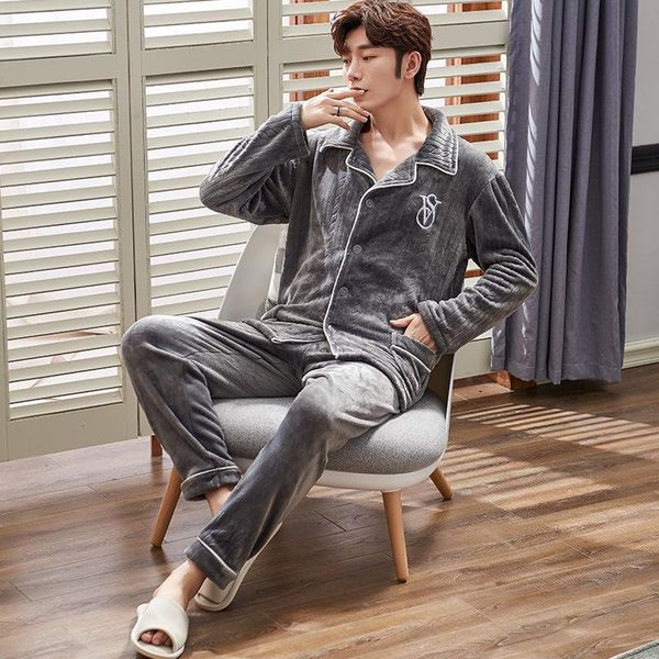 

men's sleepwear coral fleece women 2pcs pajamas suit winter casual nightwear sleep set pyjamas flannel home clothing intimate lingerie, Black;brown