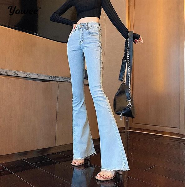 

flare jeans pants women casual vintage denim ladies high waist stretch pocket trousers 2021 fashion plus size wide leg women's, Blue