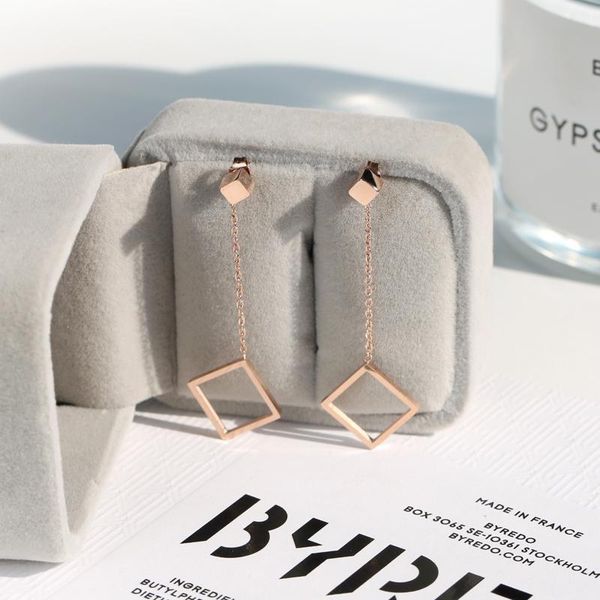 

stud yun ruo simple & fashion rhombus earring rose gold color woman birthday gift titanium steel jewelry not fade drop ship, Golden;silver