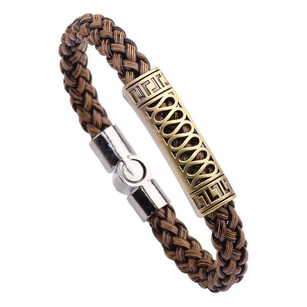 

men's alloy magnet leather woven bracelet punk bracelet, Golden;silver