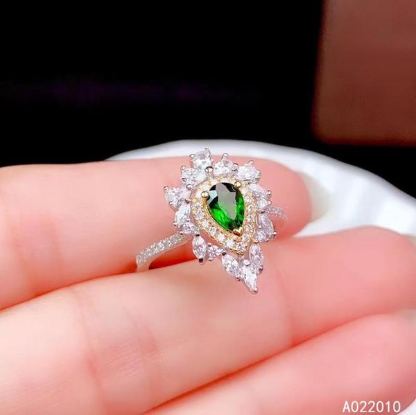 

cluster rings kjjeaxcmy fine jewelry 925 sterling silver inlaid natural gemstone diopside classic woman's ring support test selling, Golden;silver