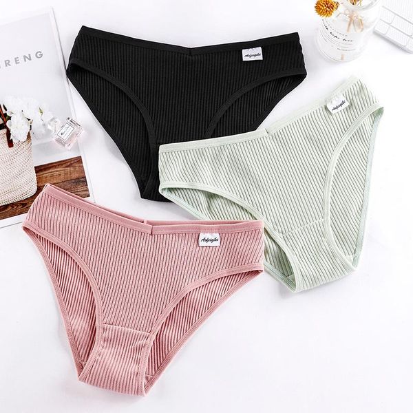 

3pcs/lot women cotton panties comfort underwear temptation briefs sports lingerie low-waist plus size solid underpants #f women's, Black;pink