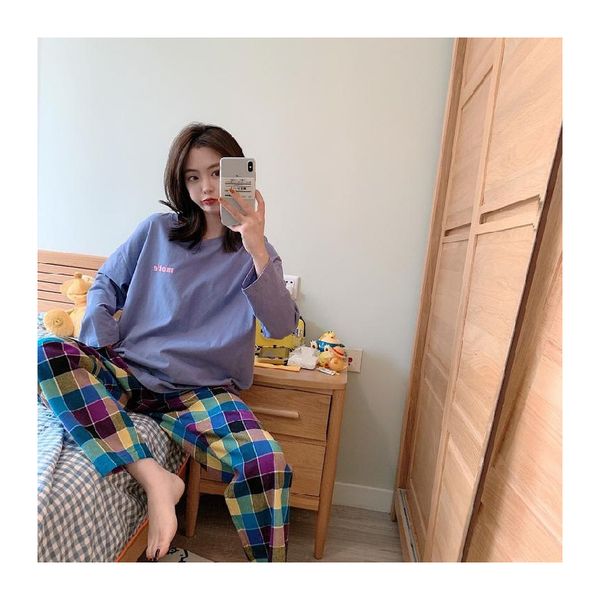 

womens pajamas set autumn and winter ins style pajamas women cartoon pajamas cute pattern set thin homewear, Black;red