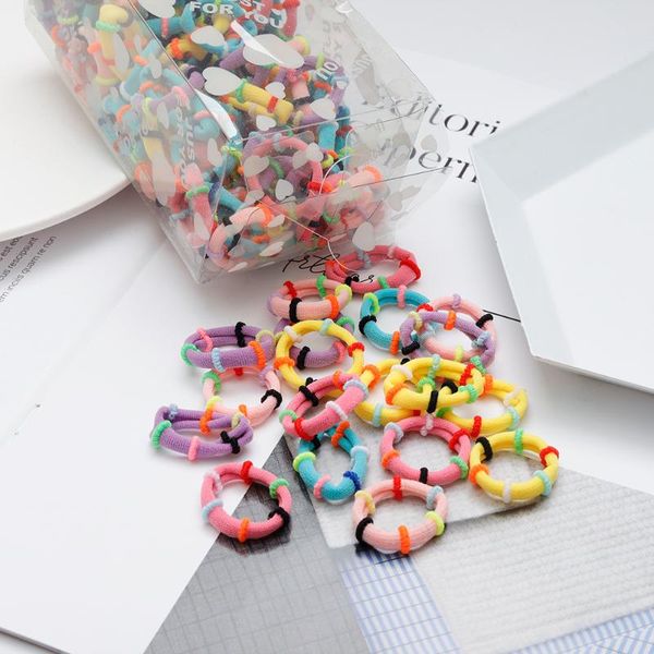 

hair accessories 100pcs/set girls colorful nylon bands children ponytail holder scrunchie small elastic headband cute kids, Slivery;white